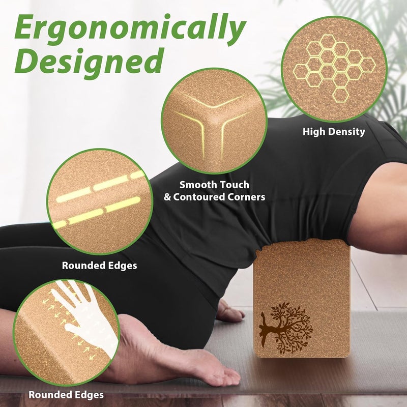 TSYPAIRS Cork Yoga Blocks 2 Pack Set, Natural Cork Soft Non-Slip Yoga Blocks, High Density & Eco Friendly Yoga Accessories for Women| Men, Ideal for Yoga, Pilates, Stretching and Toning - Image 2