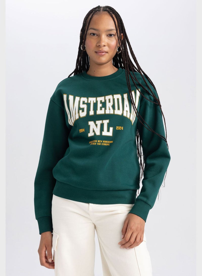 DeFacto Crew Neck Graphic Printed Sweatshirt - Image 1