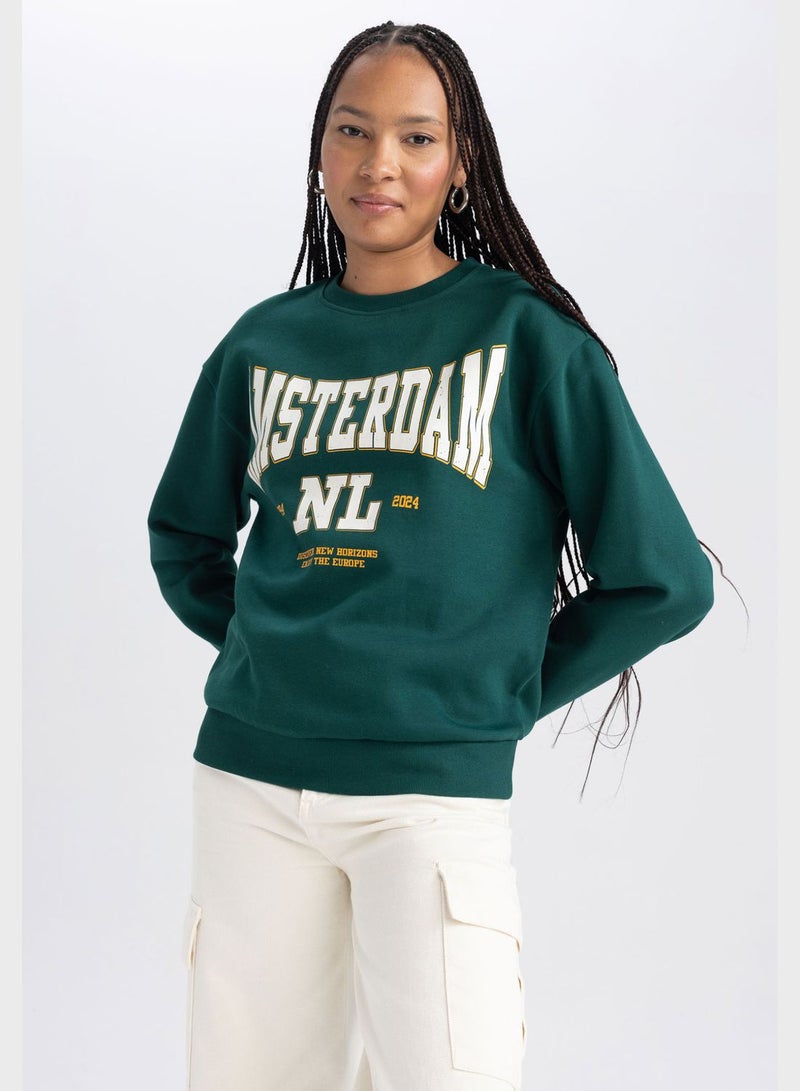 DeFacto Crew Neck Graphic Printed Sweatshirt - Image 2