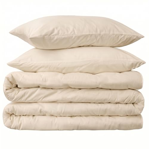 Peru Pima 415 Thread Count Percal Full/Queen Duvet Cover Set - 100% Peruvian Pima Cotton, 3 Piece (1 Cover, 2 Pillowcases) - Cooling, Crisp, Deep Pocket, Hotel Quality Bedding - Ivory - Image 1