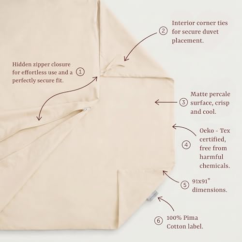 Peru Pima 415 Thread Count Percal Full/Queen Duvet Cover Set - 100% Peruvian Pima Cotton, 3 Piece (1 Cover, 2 Pillowcases) - Cooling, Crisp, Deep Pocket, Hotel Quality Bedding - Ivory - Image 5