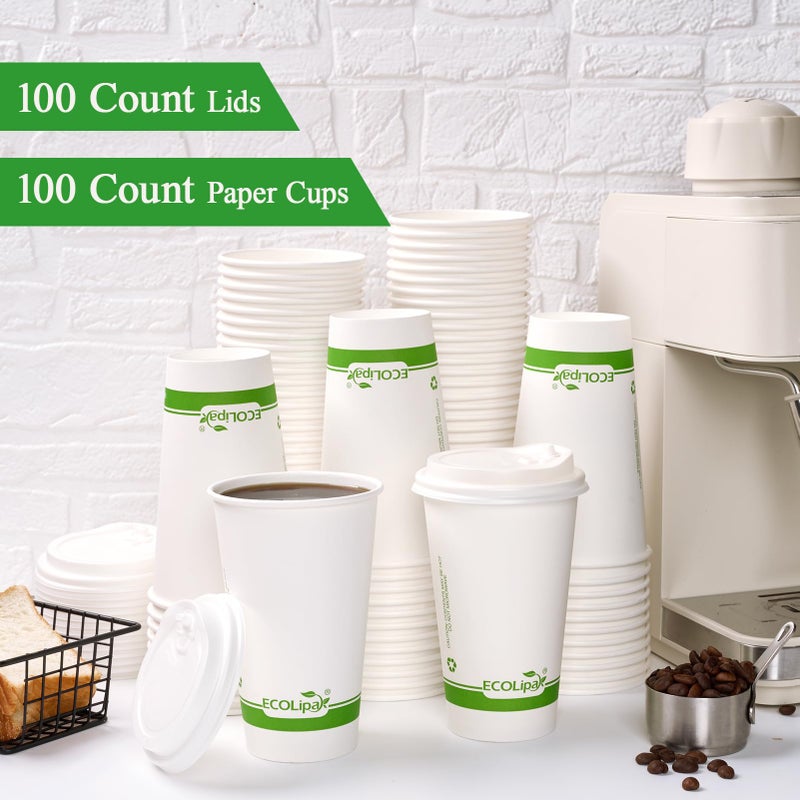 ECOLipak 100 Count 16 oz Compostable Paper Coffee Cups  Biodegradable Disposable Coffee Cups with CPLA Lid  Eco-friendly Hot Drinking Cups for Party  Picnic  Travel and Events - Image 4
