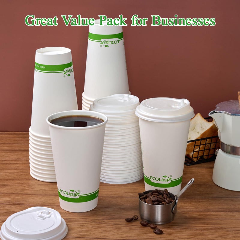 ECOLipak 100 Count 16 oz Compostable Paper Coffee Cups  Biodegradable Disposable Coffee Cups with CPLA Lid  Eco-friendly Hot Drinking Cups for Party  Picnic  Travel and Events - Image 3