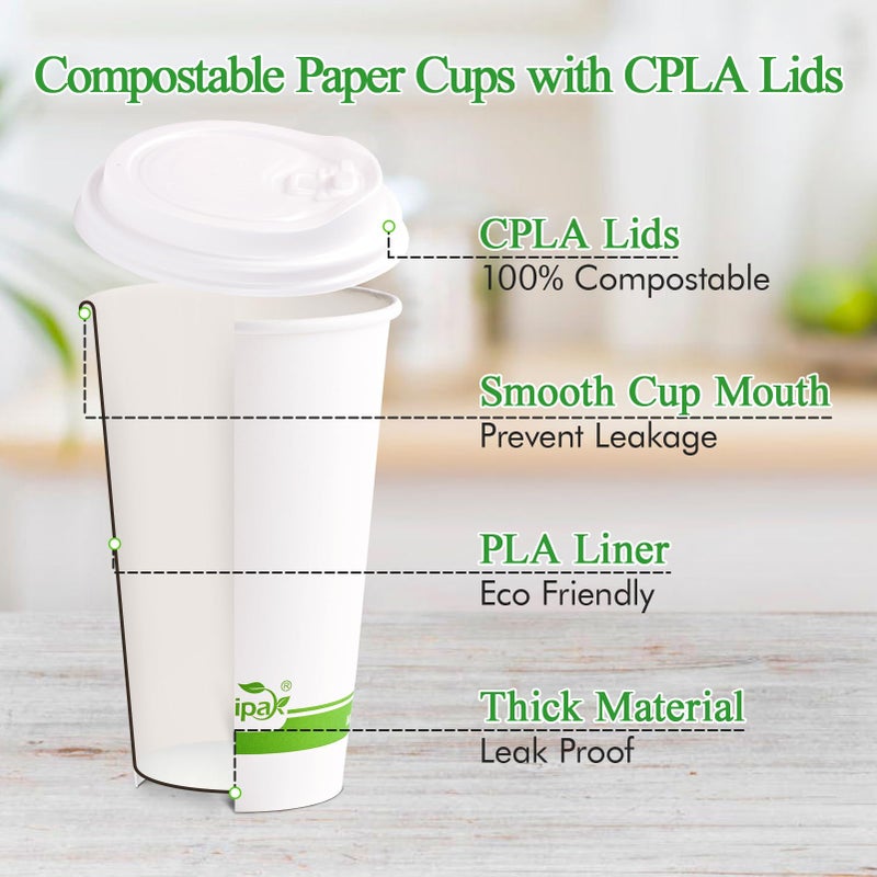 ECOLipak 100 Count 16 oz Compostable Paper Coffee Cups  Biodegradable Disposable Coffee Cups with CPLA Lid  Eco-friendly Hot Drinking Cups for Party  Picnic  Travel and Events - Image 2