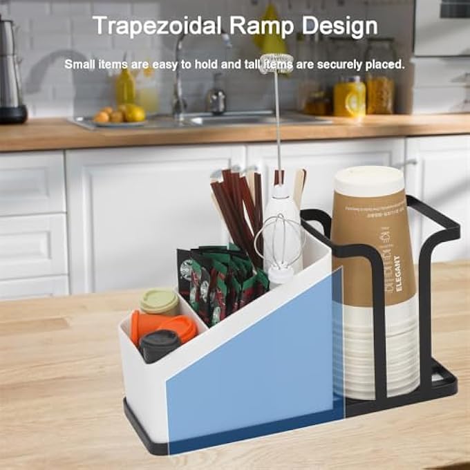 Azonee Coffee Station Organizer With Disposable Cup Holder Tea  Condiment Station Bar Caddy Accessories Holder  Black - Image 4