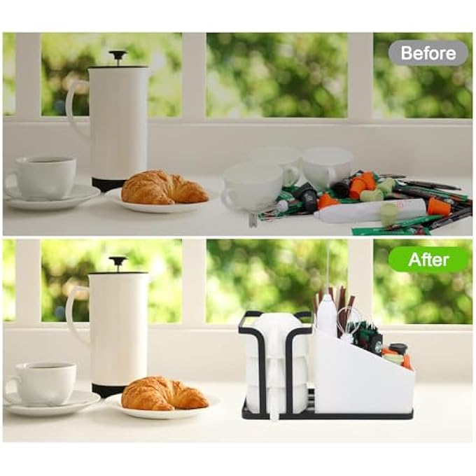 Azonee Coffee Station Organizer With Disposable Cup Holder Tea  Condiment Station Bar Caddy Accessories Holder  Black - Image 5