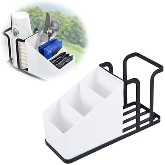 Azonee Coffee Station Organizer With Disposable Cup Holder Tea  Condiment Station Bar Caddy Accessories Holder  Black - Image 1
