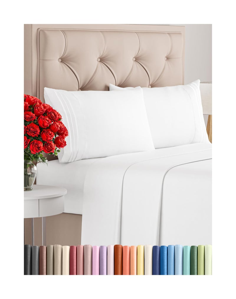 CGK Unlimited Queen Size 4 Piece Sheet Set  Comfy Breathable  Cooling Bed Sheets Set  Hotel Luxury Bedding for Women Men Kids  Teens  Deep Pockets Easy Secure Fit Soft and Wrinkle Free  OekoTex  White
