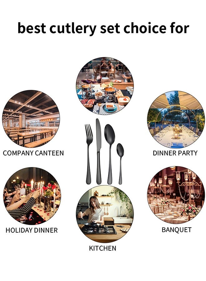 24-Piece Black Stainless Steel Cutlery Set - Knife Fork Spoon  - Image 2