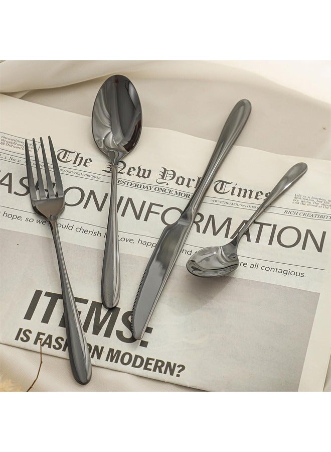 24-Piece Black Stainless Steel Cutlery Set - Knife Fork Spoon  - Image 3