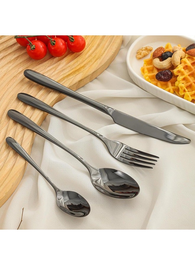 24-Piece Black Stainless Steel Cutlery Set - Knife Fork Spoon  - Image 4