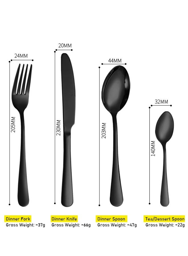 24-Piece Black Stainless Steel Cutlery Set - Knife Fork Spoon  - Image 5
