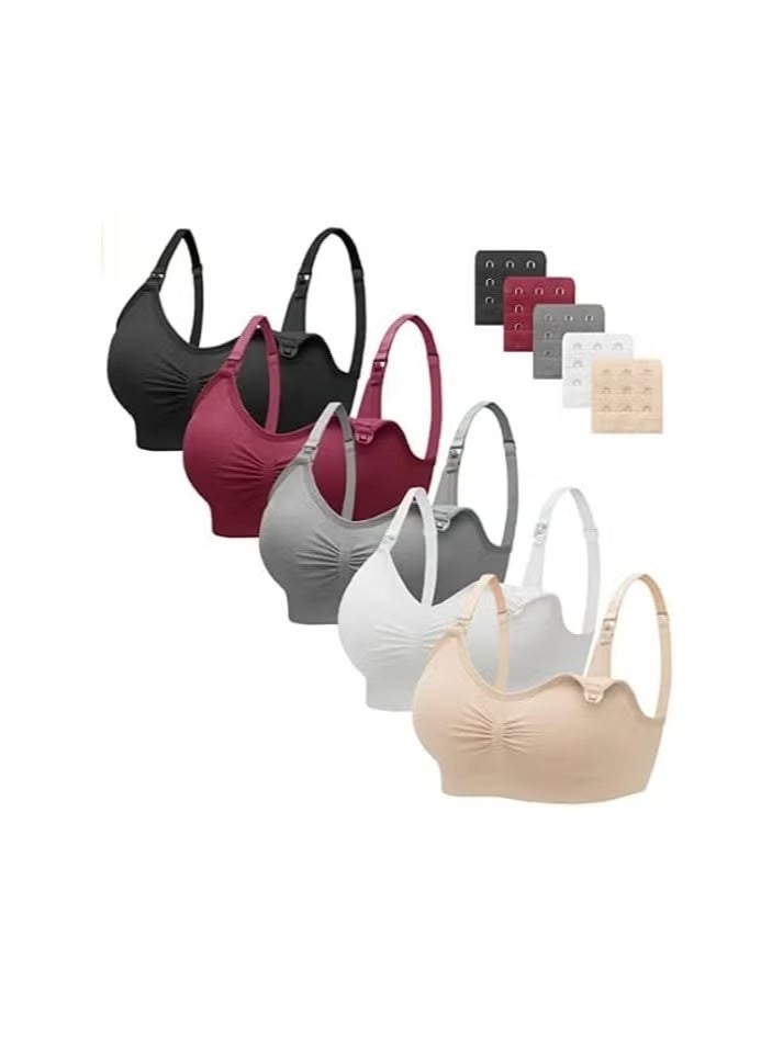 Nursing Bra 5 Pack Womens Maternity Breastfeeding Bra Seamless Wireless Sleep Bra with Bra Extenders  - Image 1