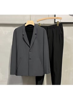 Generic Mens Casual Blazer Spring Autumn Fashion Loose Black Suit Dark gray  - Image 1
