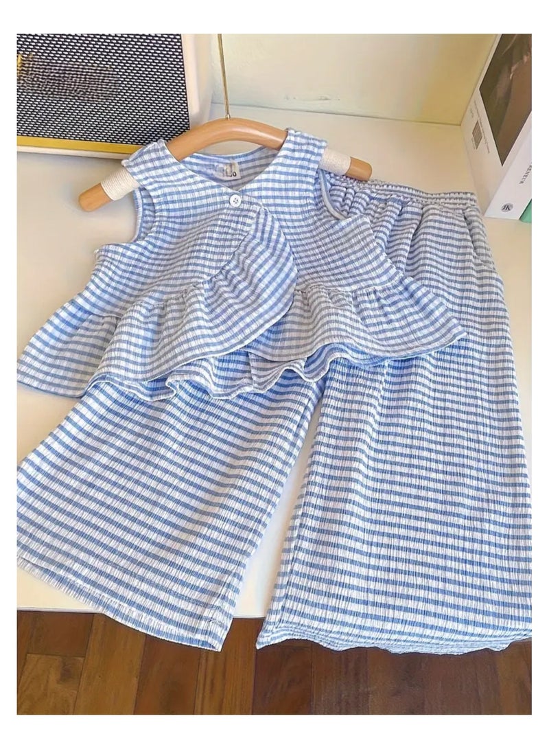 2 Pieces Girls Dress  Casual Style Sleeveless Top Wide Leg Pants  - Image 1