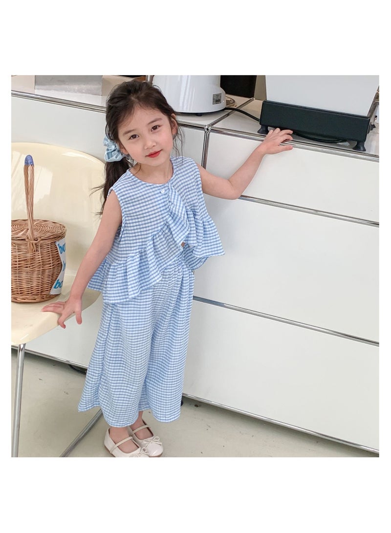 2 Pieces Girls Dress  Casual Style Sleeveless Top Wide Leg Pants  - Image 2