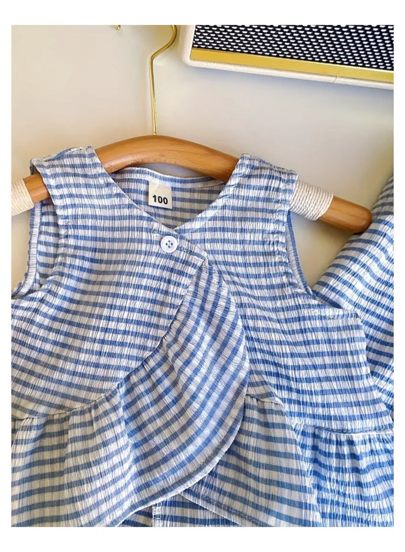 2 Pieces Girls Dress  Casual Style Sleeveless Top Wide Leg Pants  - Image 3
