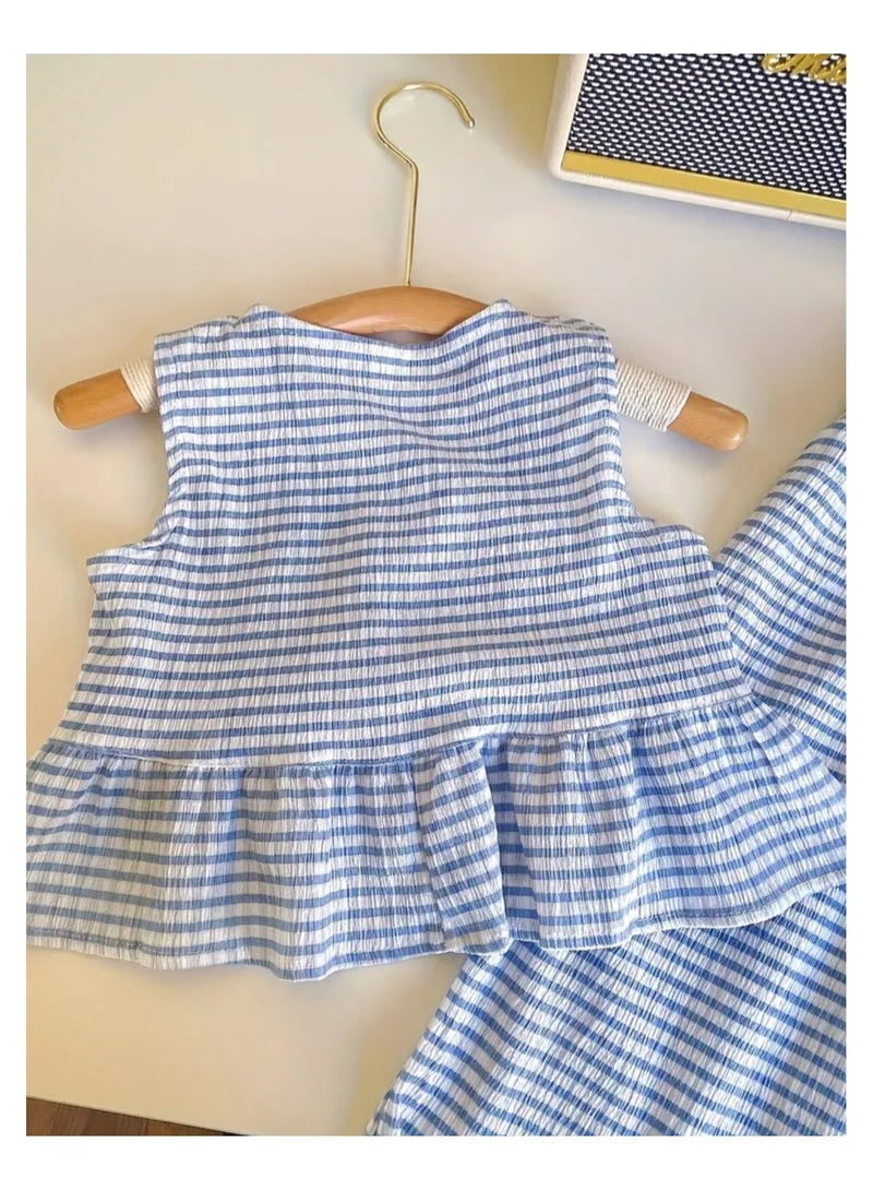 2 Pieces Girls Dress  Casual Style Sleeveless Top Wide Leg Pants  - Image 4