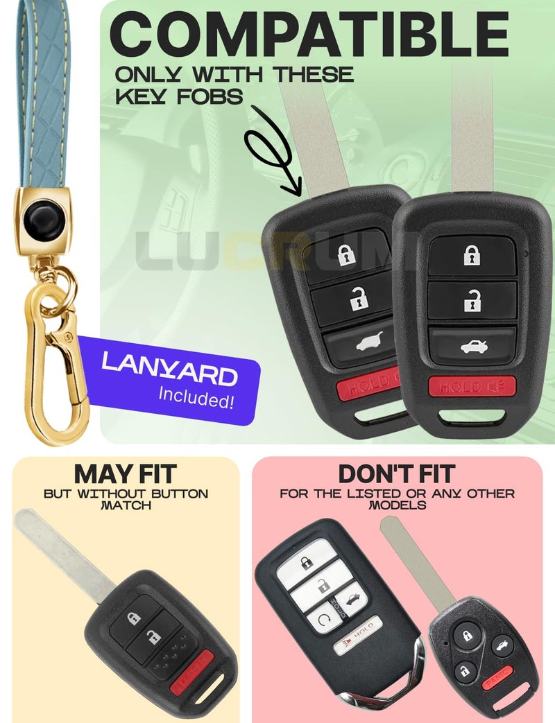 Lucrum Compatible with Honda Key Fob Cover & Leather Keychain - TPU Keyfob Case for Accord Civic CR-V HR-V Pilot Ridgeline SE LX, For 4 Button Remote (2014-2022) - Blue and Gold - Image 2