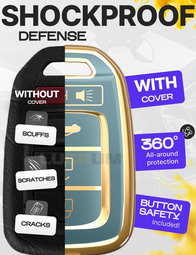 Lucrum Compatible with Honda Key Fob Cover & Leather Keychain - TPU Keyfob Case for Accord Civic CR-V HR-V Pilot Ridgeline SE LX, For 4 Button Remote (2014-2022) - Blue and Gold - Image 4
