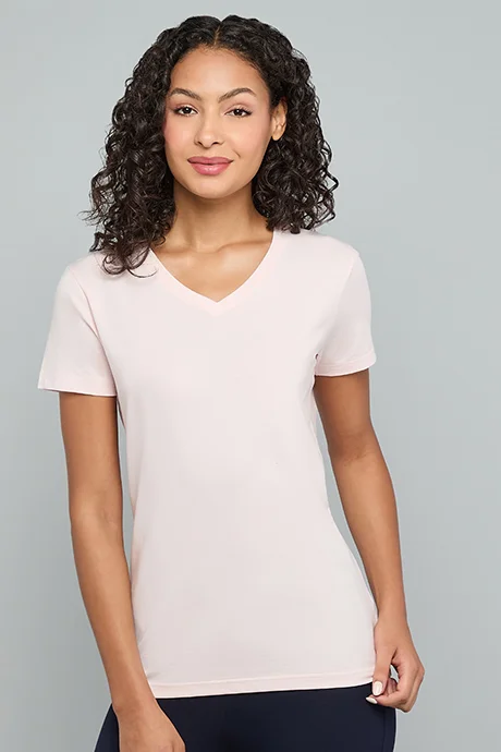 أر أند بي Solid T-Shirt with V-Neck and Short Sleeves