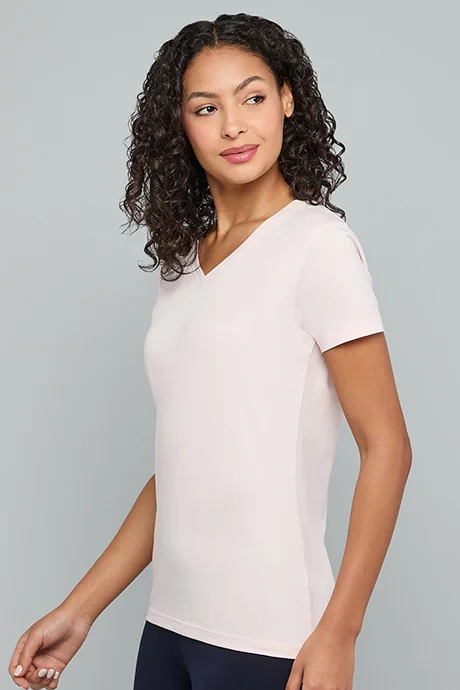 أر أند بي Solid T-Shirt with V-Neck and Short Sleeves