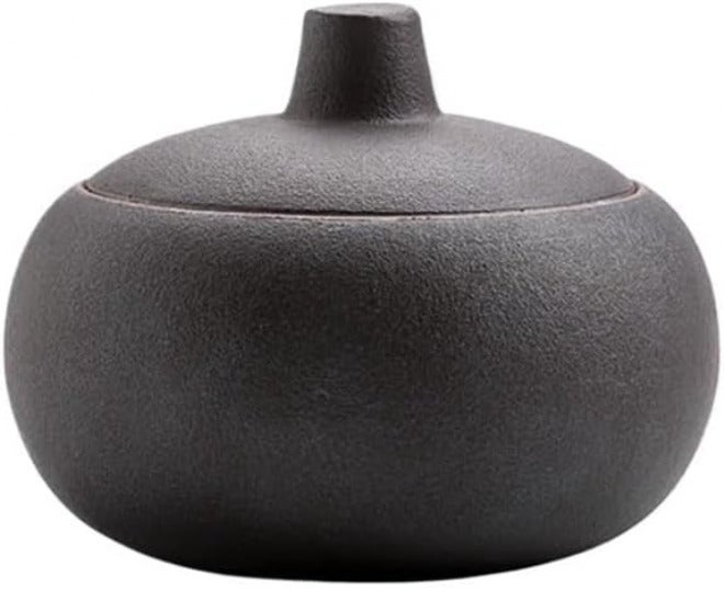 Ash Holder Rough Pottery Iron Glaze Ashtray Portable with Lid for Indoor Outdoor - Image 1