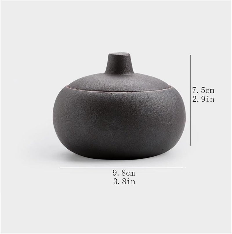 Ash Holder Rough Pottery Iron Glaze Ashtray Portable with Lid for Indoor Outdoor - Image 2