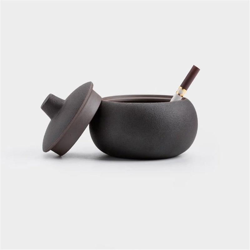 Ash Holder Rough Pottery Iron Glaze Ashtray Portable with Lid for Indoor Outdoor - Image 5