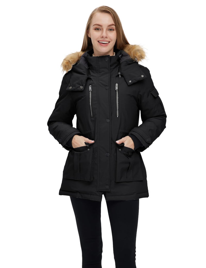 wantdo Women's Quilted Winter Coat Warm Puffer Jacket Thicken Parka with Removable Hood Black X-Large - Image 3