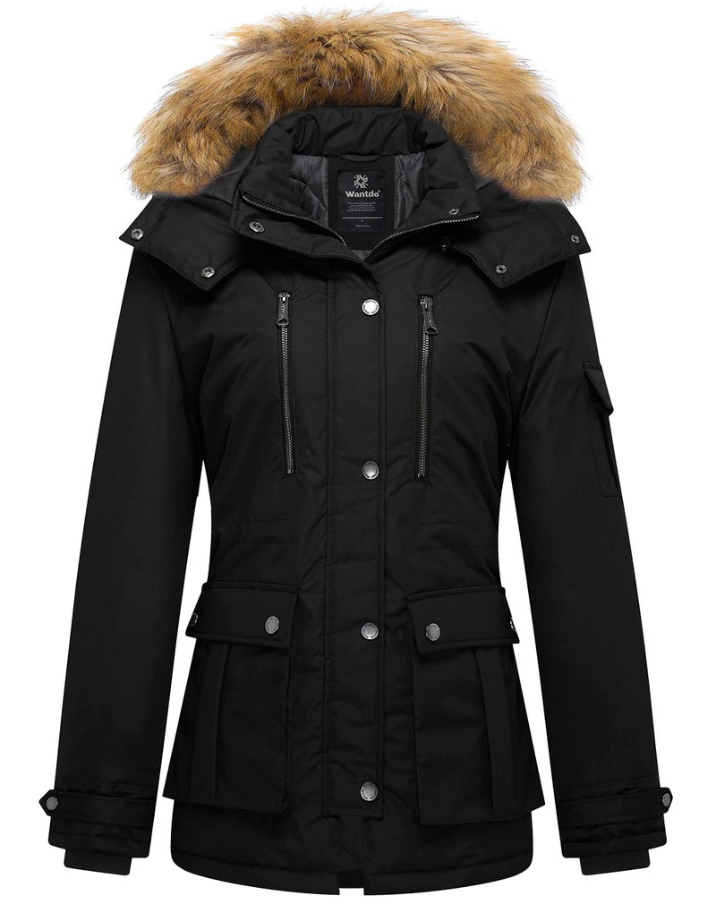wantdo Women's Quilted Winter Coat Warm Puffer Jacket Thicken Parka with Removable Hood Black X-Large - Image 1
