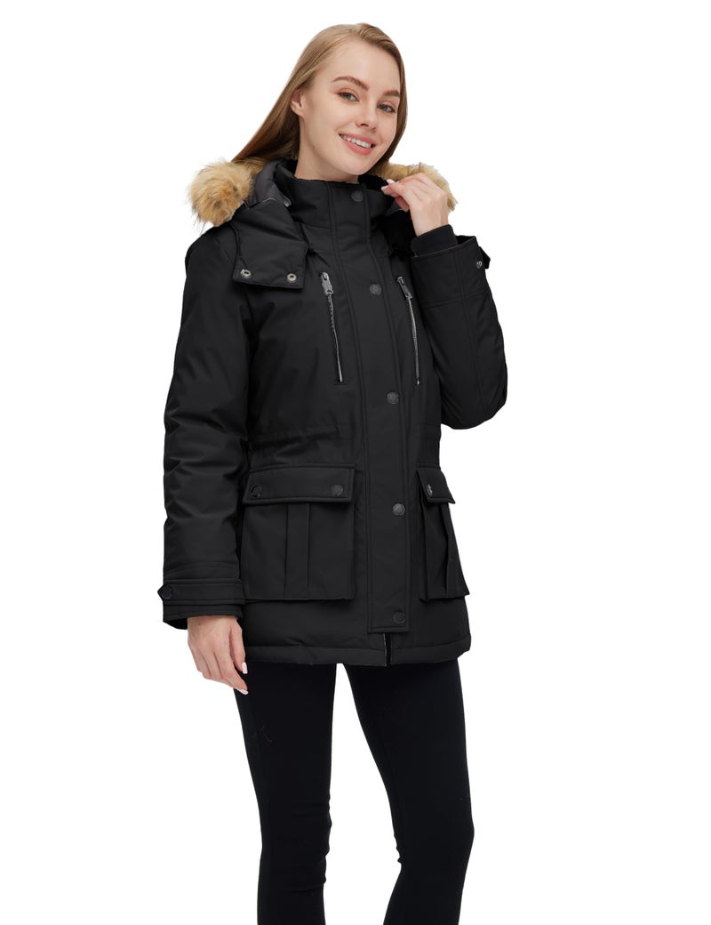 wantdo Women's Quilted Winter Coat Warm Puffer Jacket Thicken Parka with Removable Hood Black X-Large - Image 4
