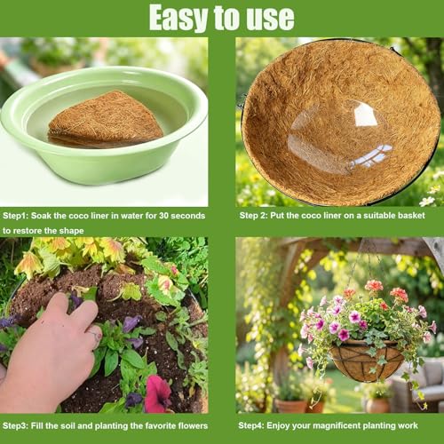 Karlliu 2 Pack 16 Inch Round Replacement Coco Liners for Hanging Basket Natural Coconut Fiber Liner for Flower Planter Coco Coir Pots for Outdoor Garden Plants - Image 3