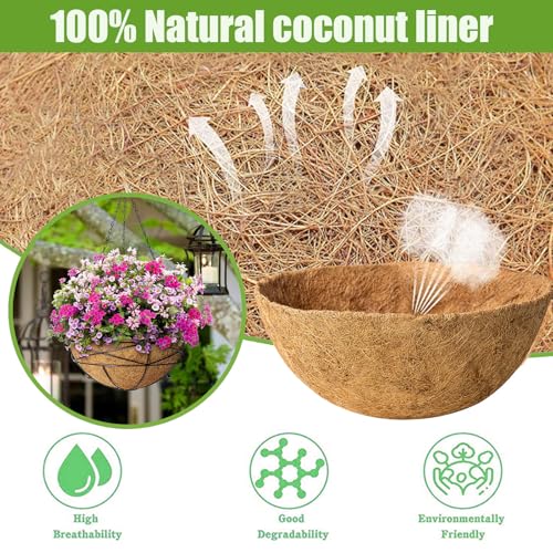 Karlliu 2 Pack 16 Inch Round Replacement Coco Liners for Hanging Basket Natural Coconut Fiber Liner for Flower Planter Coco Coir Pots for Outdoor Garden Plants - Image 4