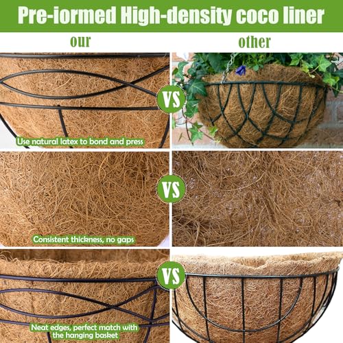 Karlliu 2 Pack 16 Inch Round Replacement Coco Liners for Hanging Basket Natural Coconut Fiber Liner for Flower Planter Coco Coir Pots for Outdoor Garden Plants - Image 5