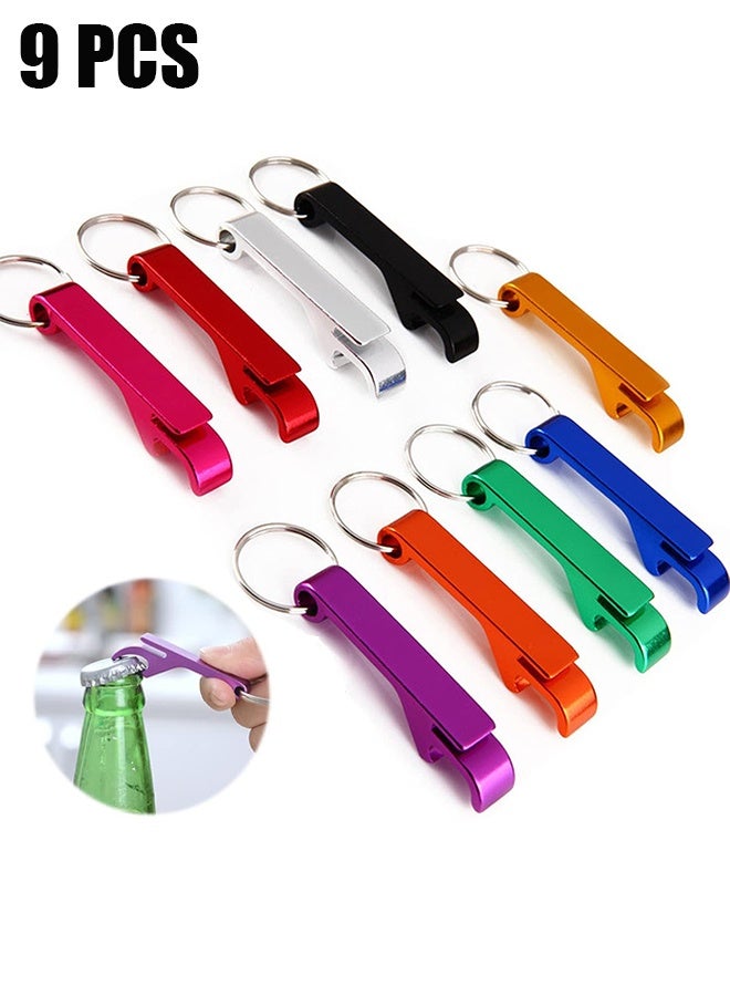 HY 9 Pcs Bottle Opener Keychain, Premium Metal Keychain Bottle Opener, Beverage Bottle Opener for Men, Women, Small and Practical, Easy to Carry, Open the Lids of Bottle Easily - Image 1