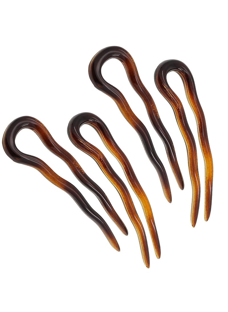 CAMILA - Camila Paris AD823 French Twist Stick Hair Fork, 4 Small Wavy U Shaped Hair Pin Clip for Spiral Updo Bun, Tortoise Shell, Fashion Flexible Durable Styling Hair Accessories for Women, Made in France - Image 1