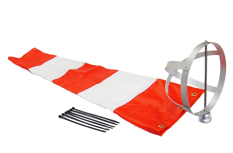 Airport Windsock Corporation 8 X 36 Orange and White Windsock and 8 Aluminum Frame Combo USA Made