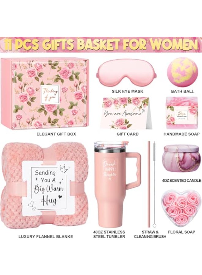 Qinline Birthday Gifts for Women Self Care Get Well Soon Gifts Rose Relaxing Spa Gift Box Care Package Basket w Luxury Flannel Blanket 40 oz Tumbler Valentines Day Gift for Her Wife Girlfriend Mom Sister - Image 3