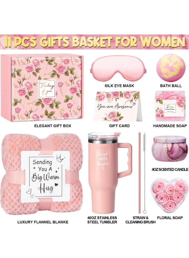 Qinline Birthday Gifts for Women Self Care Get Well Soon Gifts Rose Relaxing Spa Gift Box Care Package Basket w Luxury Flannel Blanket 40 oz Tumbler Valentines Day Gift for Her Wife Girlfriend Mom Sister - Image 4