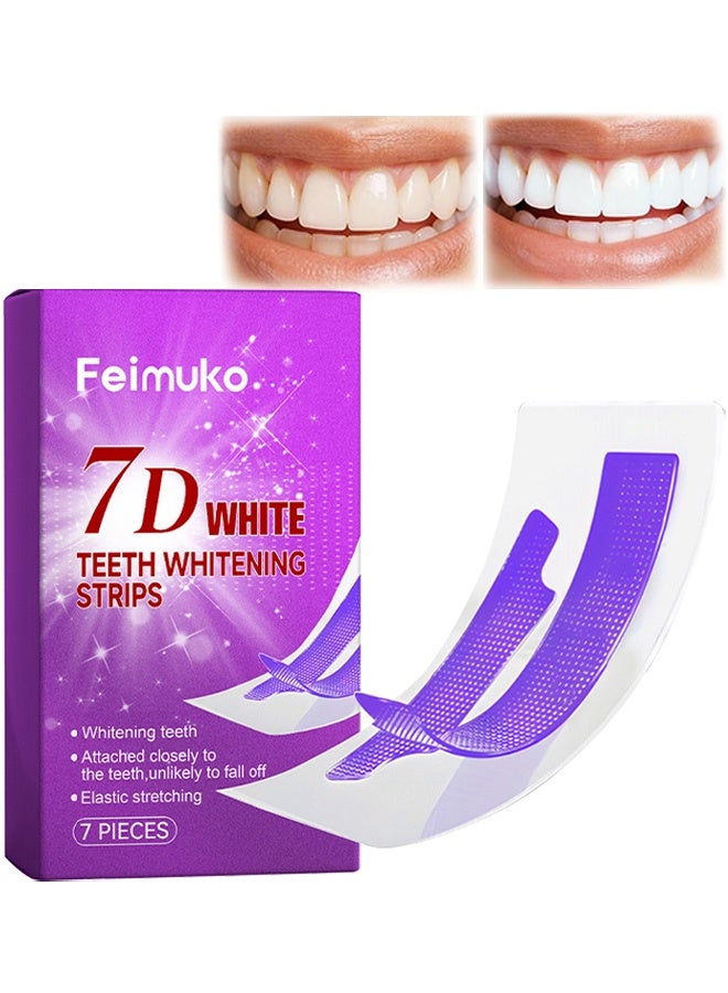 Feimuko 7D White Teeth Whitening Strips, V34 Teeth Whitening Strips, Purple Tooth Whitening, Tooth Stain Treatment, Gum Care & Stain Removal, Removes Yellow Stains & Bad Breath, Combining Whitening And Colour Correction 7 Treatments - Image 1