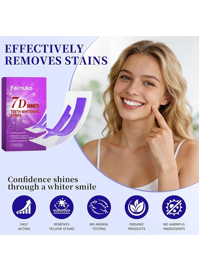 Feimuko 7D White Teeth Whitening Strips, V34 Teeth Whitening Strips, Purple Tooth Whitening, Tooth Stain Treatment, Gum Care & Stain Removal, Removes Yellow Stains & Bad Breath, Combining Whitening And Colour Correction 7 Treatments - Image 2