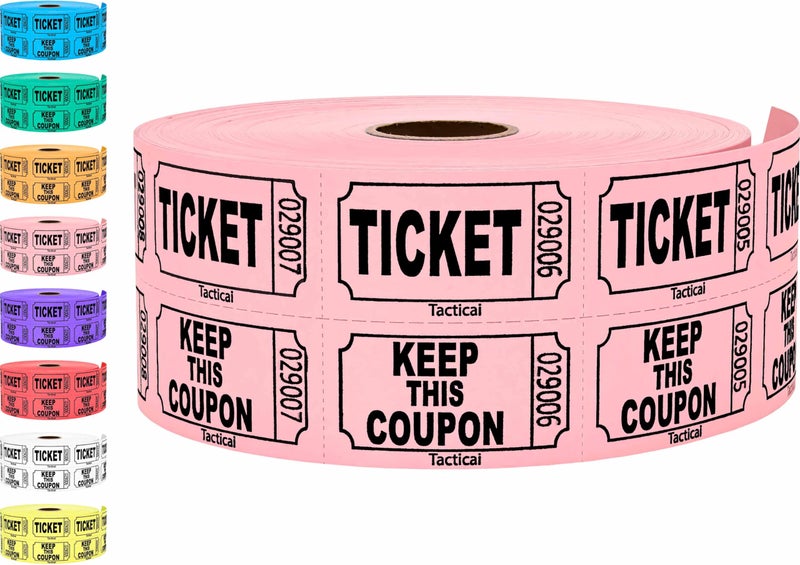 1000 Tacticai Raffle Tickets Pink 1 of 8 Colors Double Roll Ticket for Events Entry Class Reward Fundraiser Prizes