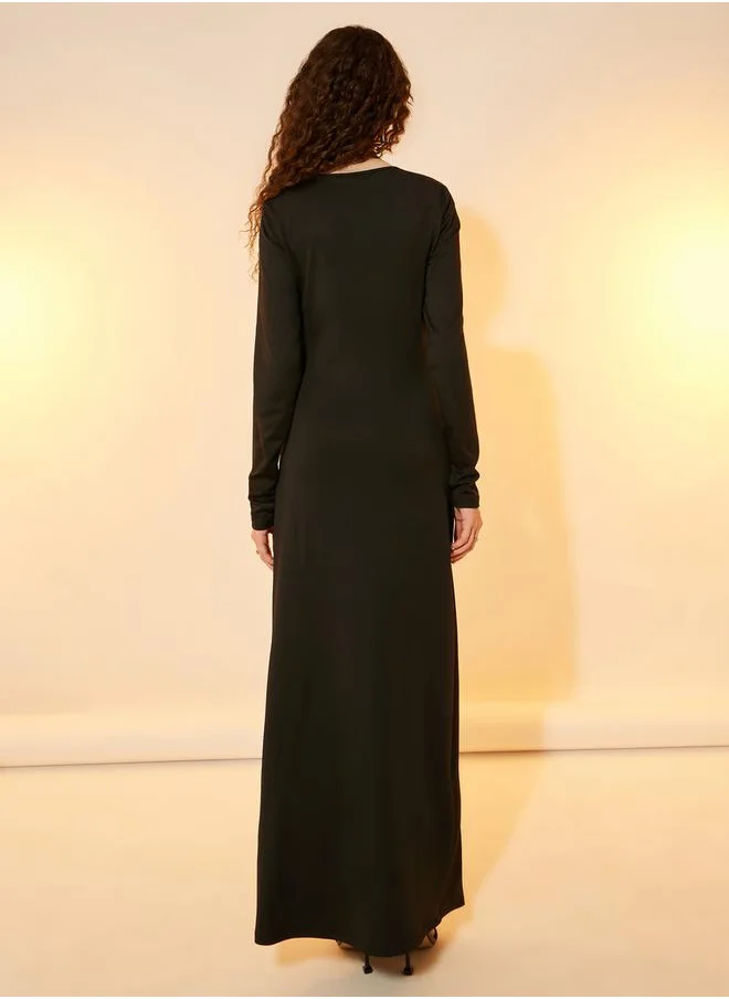 Take Two Ruched Sheath Maxi Dress with Drape Overlay