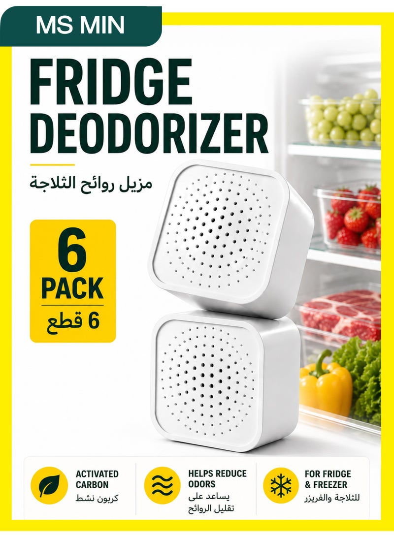 MS MIN Refrigerator Deodorizer Box 6-Pack | Activated Carbon Odor Eliminator & Dehumidifier | Reusable Fridge Odor Absorber - Image 1