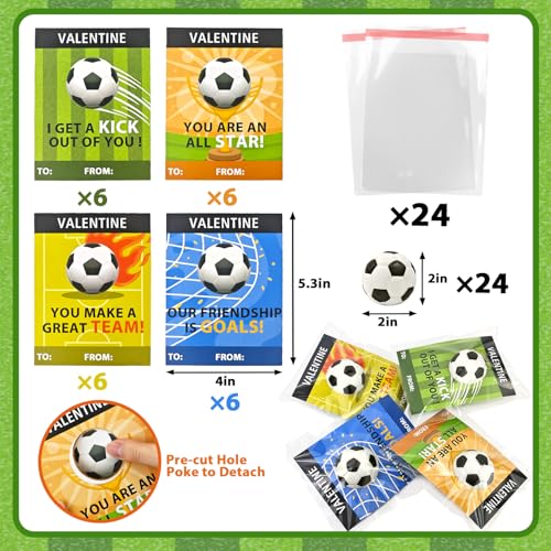 Wondrus Soccer Valentines Day Cards Gifts for Kids School24 Pack Mini Foam Sports Soccer Toys W Class Exchange Cards for Boys GirlsValentine Goodie Bag Stuffers Classroom Games Favors Prizes for Toddlers - Image 5