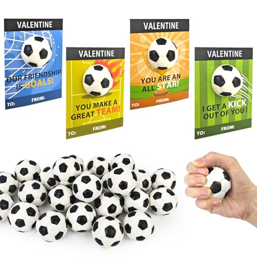 Wondrus Soccer Valentines Day Cards Gifts for Kids School24 Pack Mini Foam Sports Soccer Toys W Class Exchange Cards for Boys GirlsValentine Goodie Bag Stuffers Classroom Games Favors Prizes for Toddlers - Image 1