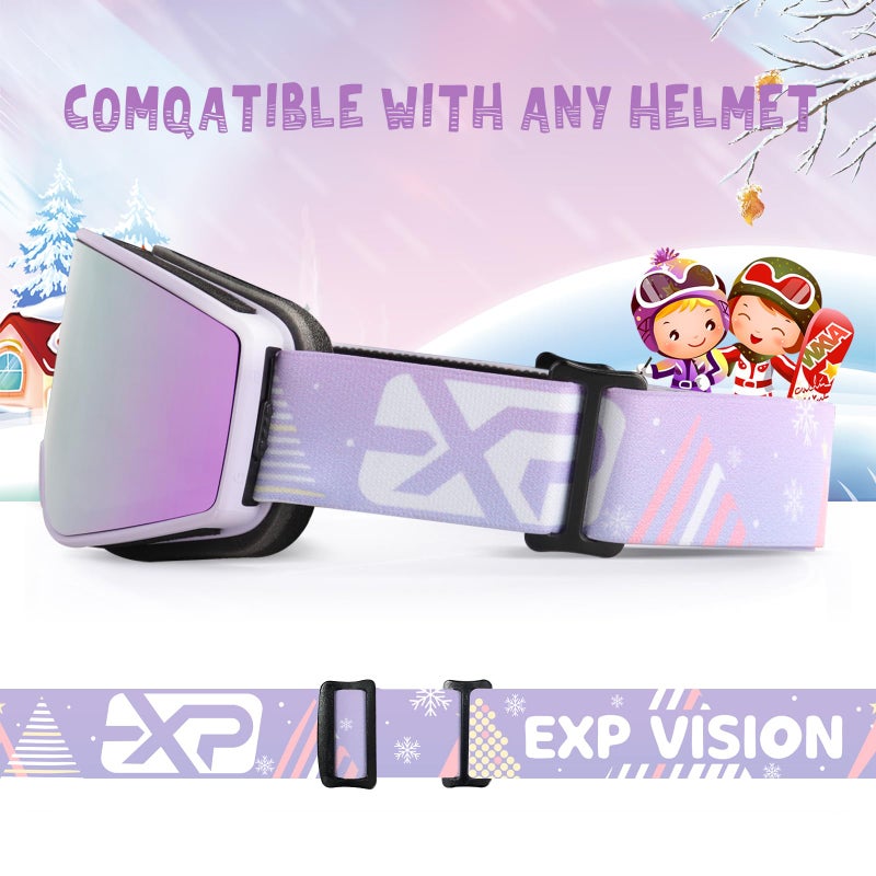 EXP VISION Kids Ski/Snowboard Goggles, Child Snow Goggles Over Glasses for Boys Girls Toddler Age 4-14 (Kids Ski Goggles-Pail lilac) - Image 5