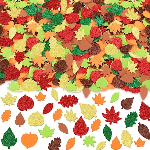 JULBEAR Fall Leaf Foam Sticker 300Pcs Autumn Glitter Maple Leaves Thanksgiving Party Favors DIY Crafts Decorations - Image 1