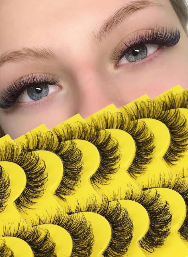 zanlufly False Eyelashes Russian Strip Lashes D Curl Wispy Natural Look Faux Mink Lashes Like Eyelash Extension Fluffy Transparent Band Cat Eye Fake Eyelashes Pack - Image 1